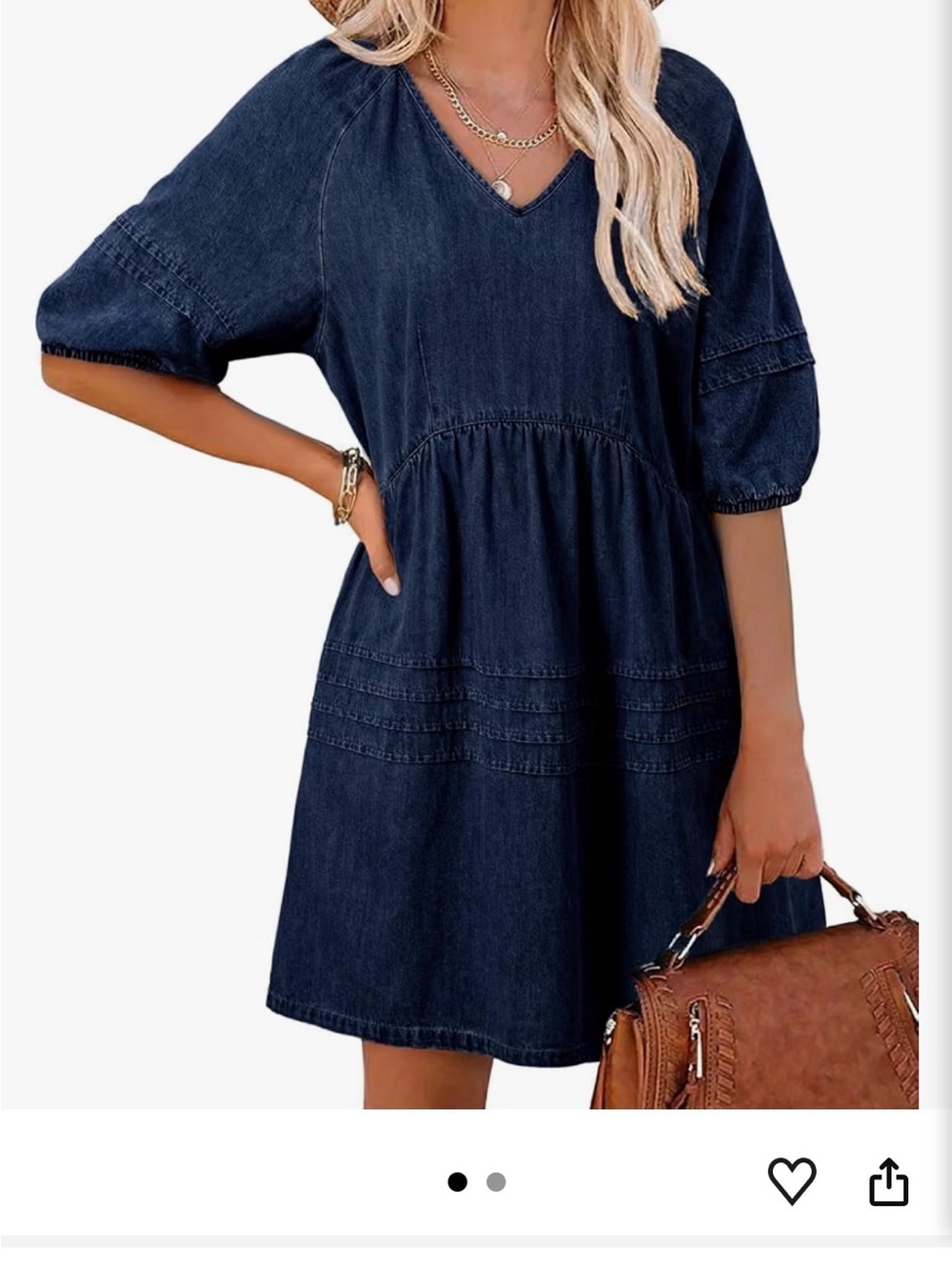 Dokotoo Denim V-Neck Dress - Navy Blue